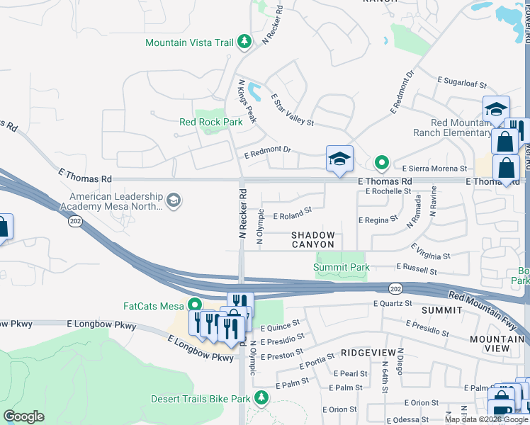 map of restaurants, bars, coffee shops, grocery stores, and more near 3440 North Olympic in Mesa