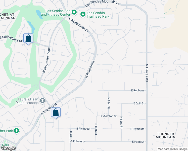 map of restaurants, bars, coffee shops, grocery stores, and more near 3447 North Ladera Circle in Mesa
