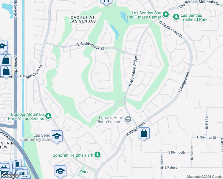 map of restaurants, bars, coffee shops, grocery stores, and more near 7363 East Red Hawk Street in Mesa
