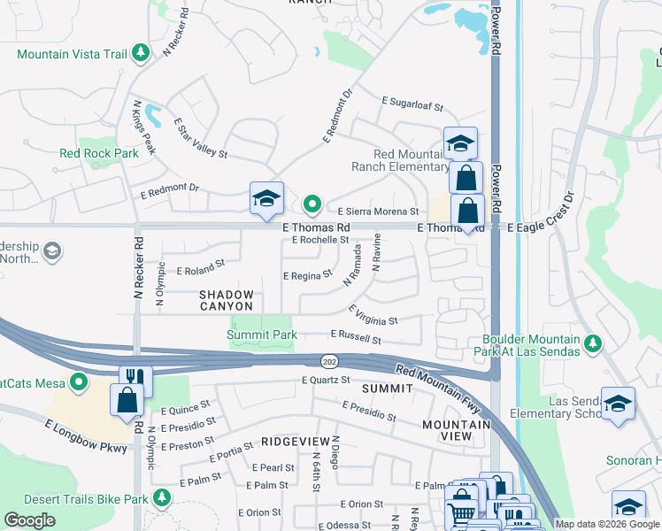 map of restaurants, bars, coffee shops, grocery stores, and more near 3504 North Ramada in Mesa