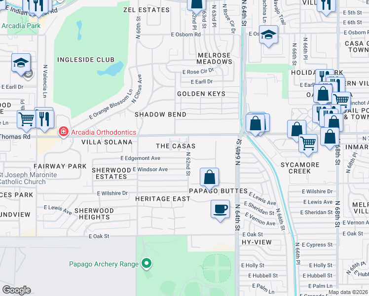 map of restaurants, bars, coffee shops, grocery stores, and more near 6140 East Edgemont Avenue in Scottsdale