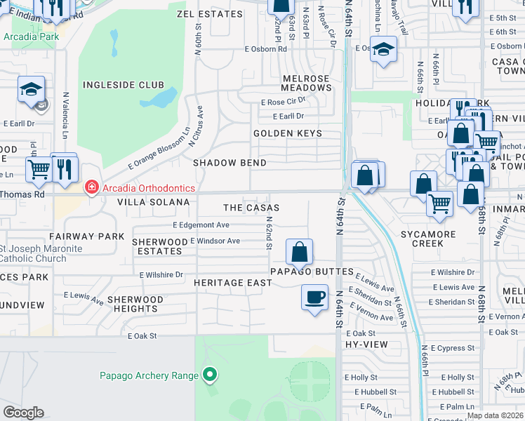 map of restaurants, bars, coffee shops, grocery stores, and more near 6140 East Edgemont Avenue in Scottsdale