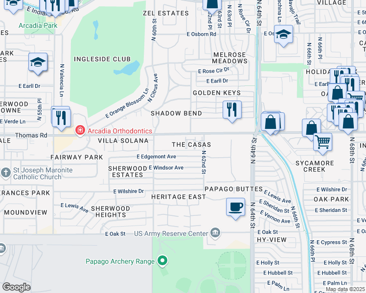 map of restaurants, bars, coffee shops, grocery stores, and more near 6110 East Edgemont Avenue in Scottsdale