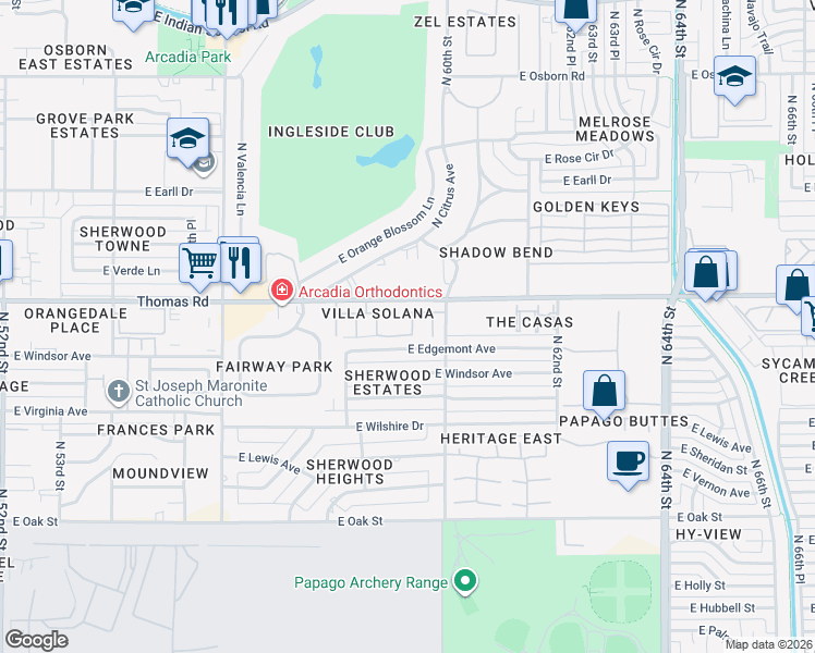 map of restaurants, bars, coffee shops, grocery stores, and more near 5902 East Edgemont Avenue in Scottsdale