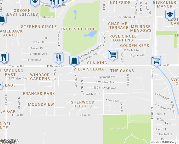 map of restaurants, bars, coffee shops, grocery stores, and more near 5902 East Edgemont Avenue in Scottsdale