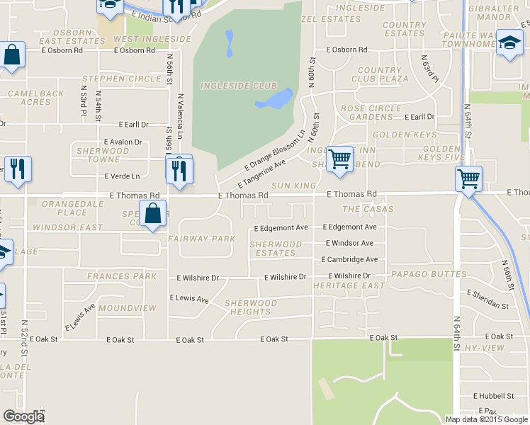 map of restaurants, bars, coffee shops, grocery stores, and more near 5816 East Edgemont Avenue in Scottsdale
