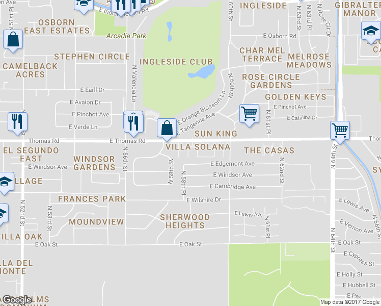 map of restaurants, bars, coffee shops, grocery stores, and more near 5816 East Edgemont Avenue in Scottsdale
