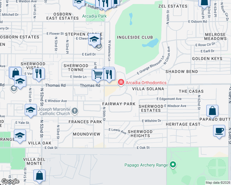 map of restaurants, bars, coffee shops, grocery stores, and more near 2805 North 56th Place in Scottsdale