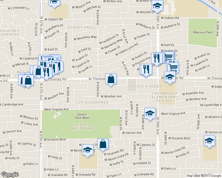 map of restaurants, bars, coffee shops, grocery stores, and more near 6132 West Windsor Avenue in Phoenix
