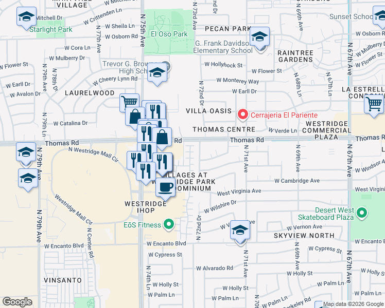 map of restaurants, bars, coffee shops, grocery stores, and more near 2731 North 73rd Drive in Phoenix