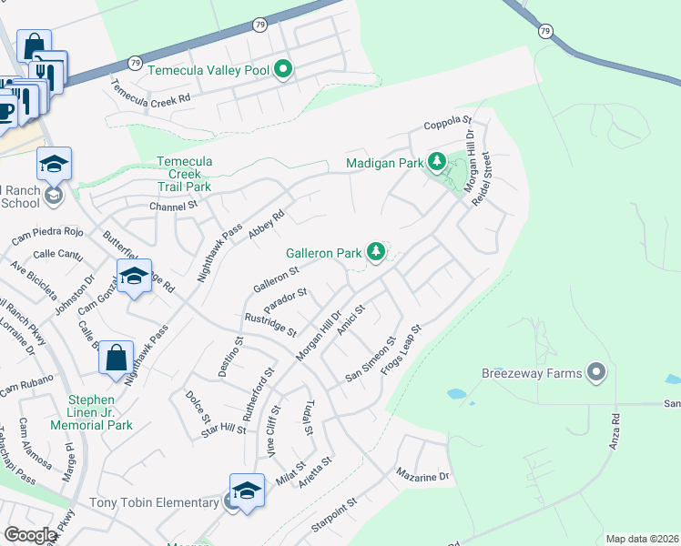 map of restaurants, bars, coffee shops, grocery stores, and more near 44643 Woltner Court in Temecula