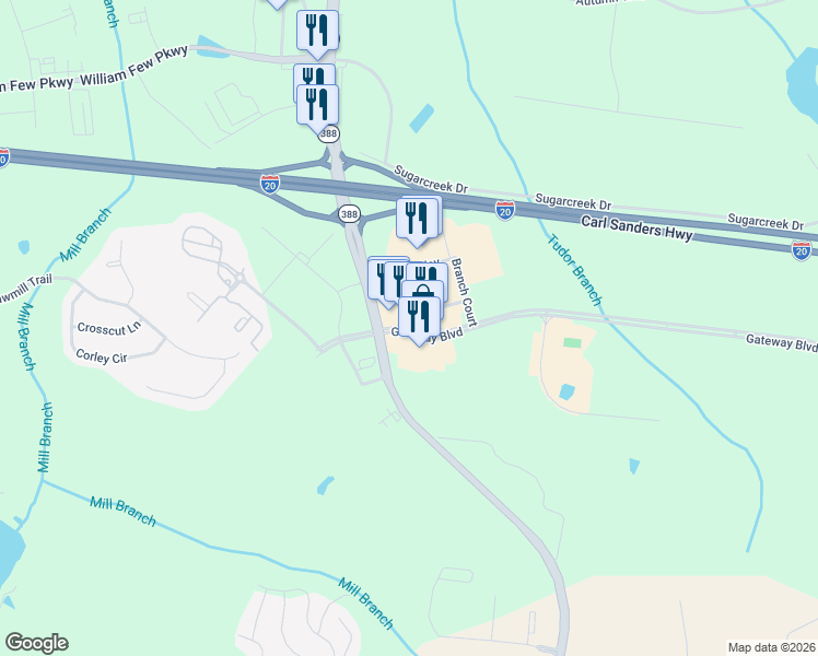 map of restaurants, bars, coffee shops, grocery stores, and more near 4010 Gateway Boulevard in Grovetown