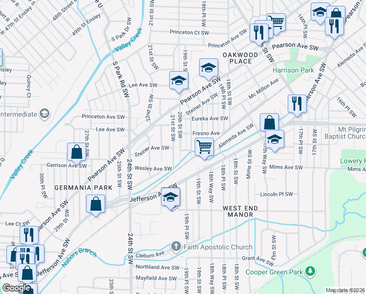 map of restaurants, bars, coffee shops, grocery stores, and more near 1109 20th Street Southwest in Birmingham