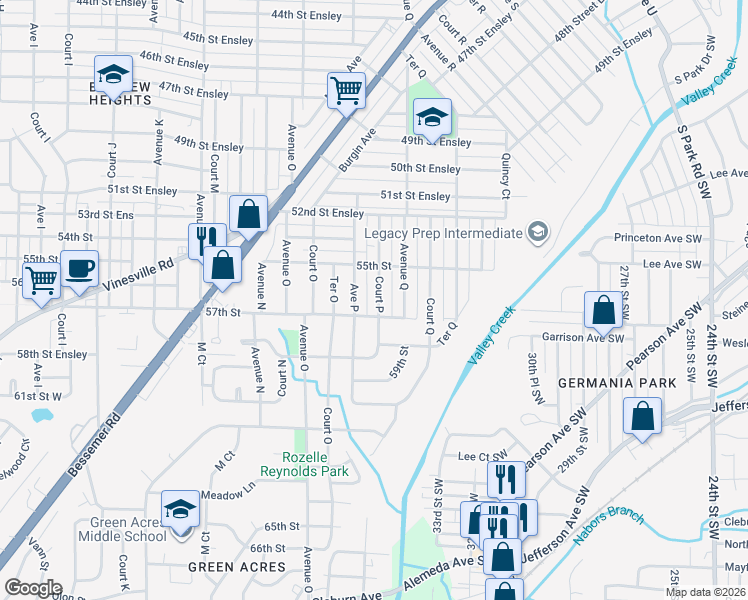 map of restaurants, bars, coffee shops, grocery stores, and more near 5700 Court P in Birmingham