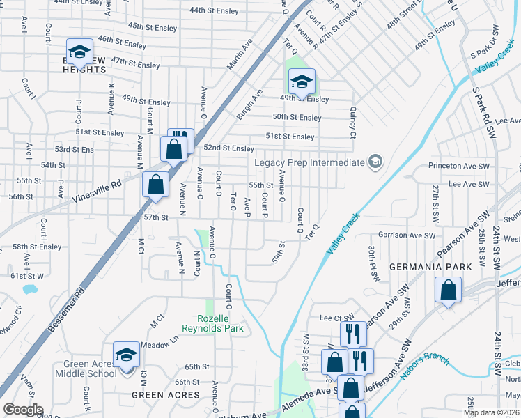 map of restaurants, bars, coffee shops, grocery stores, and more near 5700 Court P in Birmingham