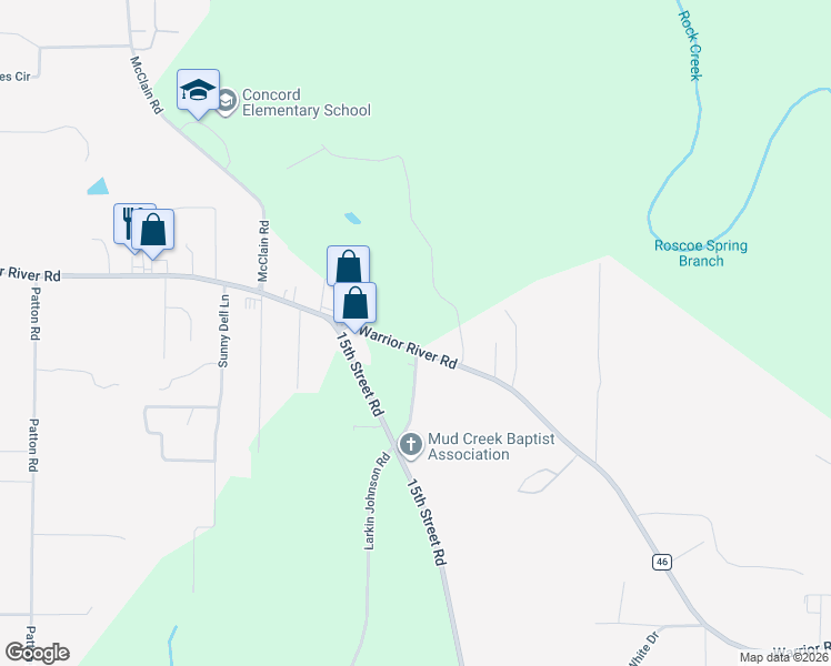 map of restaurants, bars, coffee shops, grocery stores, and more near 6546 Warrior River Road in Bessemer