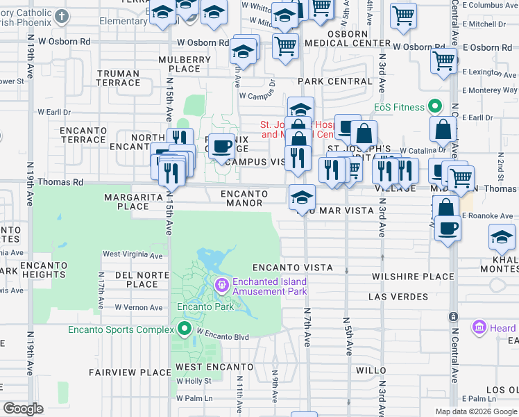 map of restaurants, bars, coffee shops, grocery stores, and more near 845 West Edgemont Avenue in Phoenix