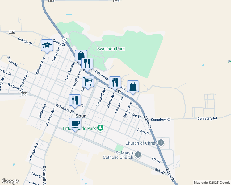 map of restaurants, bars, coffee shops, grocery stores, and more near 604698 Keeler Avenue in Spur
