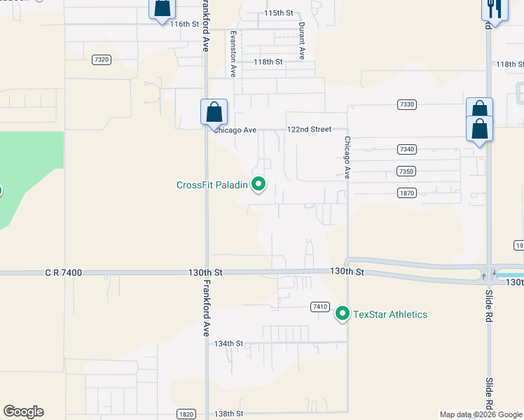 map of restaurants, bars, coffee shops, grocery stores, and more near 5601 126th Street in Lubbock