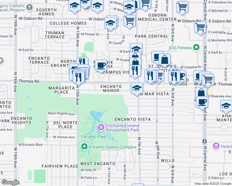 map of restaurants, bars, coffee shops, grocery stores, and more near 845 West Edgemont Avenue in Phoenix