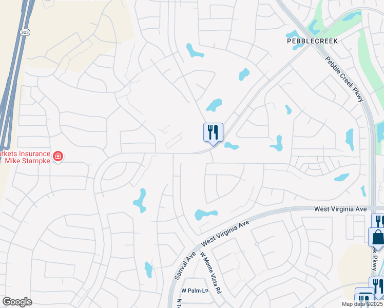 map of restaurants, bars, coffee shops, grocery stores, and more near W Clubhouse Dr in Goodyear