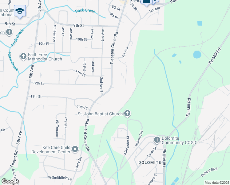 map of restaurants, bars, coffee shops, grocery stores, and more near 1135 Pleasant Grove Road in Pleasant Grove