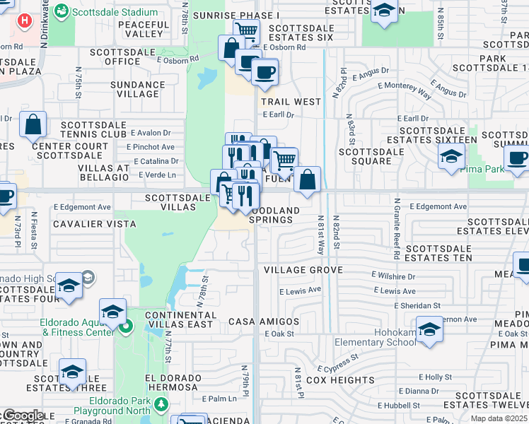 map of restaurants, bars, coffee shops, grocery stores, and more near 7950 East Thomas Road in Scottsdale