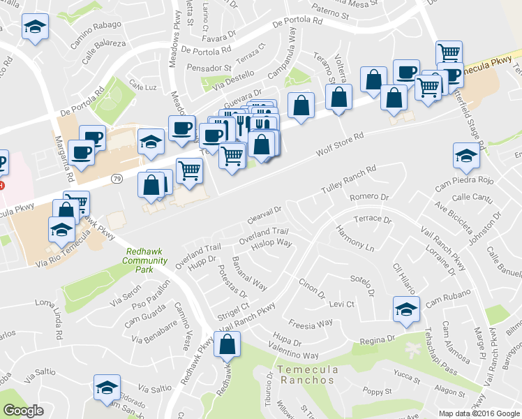 map of restaurants, bars, coffee shops, grocery stores, and more near 32674 Clearvail Drive in Temecula