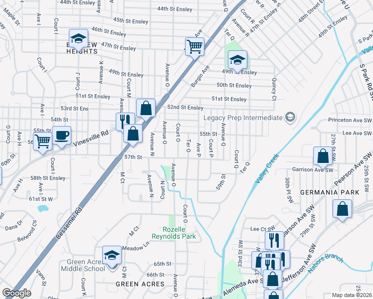 map of restaurants, bars, coffee shops, grocery stores, and more near 5509 Ter O in Birmingham