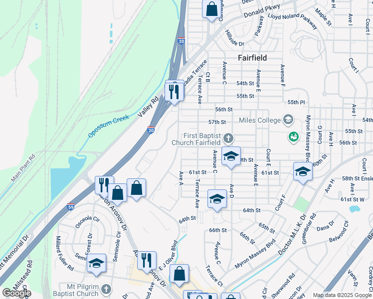 map of restaurants, bars, coffee shops, grocery stores, and more near 109 58th Alley in Fairfield