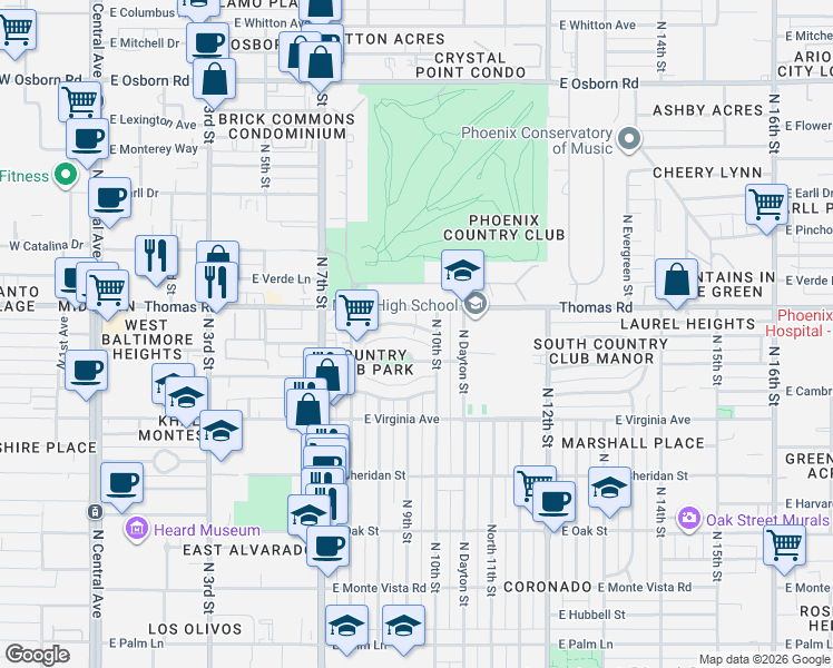 map of restaurants, bars, coffee shops, grocery stores, and more near 846 East Edgemont Avenue in Phoenix