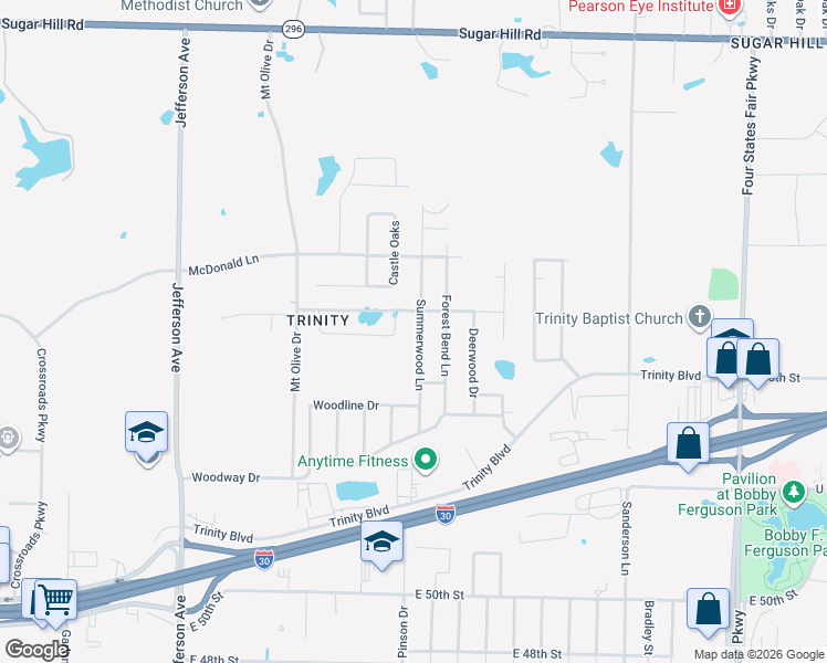 map of restaurants, bars, coffee shops, grocery stores, and more near 5909 Summerwood Lane in Texarkana