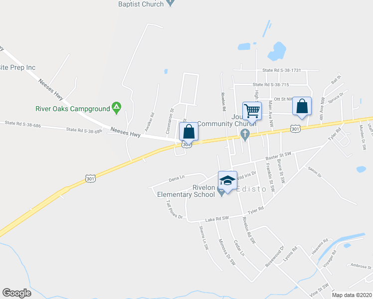 map of restaurants, bars, coffee shops, grocery stores, and more near 127 South Carolina 4 in Orangeburg