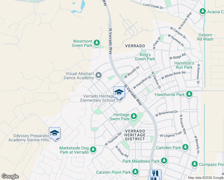 map of restaurants, bars, coffee shops, grocery stores, and more near 20953 West Wycliff Drive in Buckeye