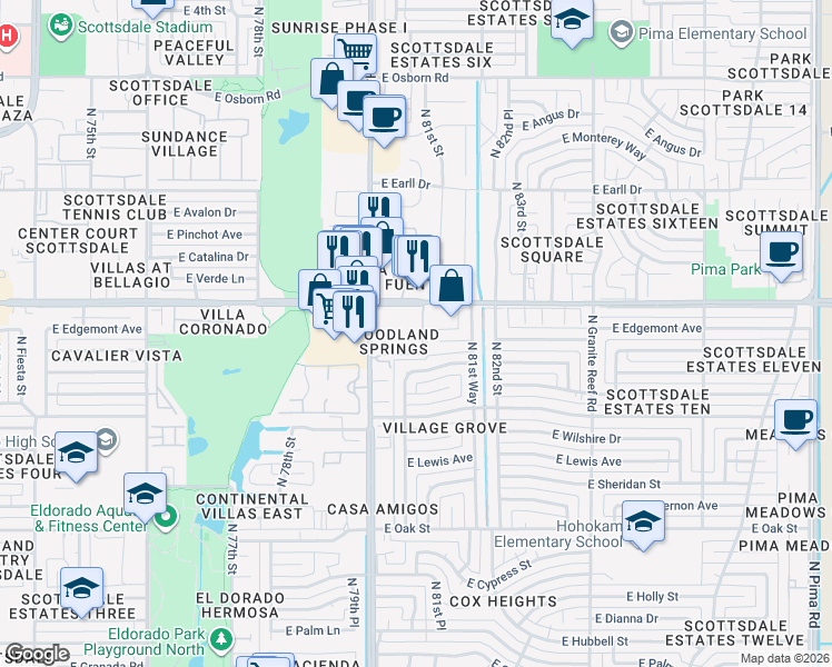 map of restaurants, bars, coffee shops, grocery stores, and more near 8055 East Thomas Road in Scottsdale