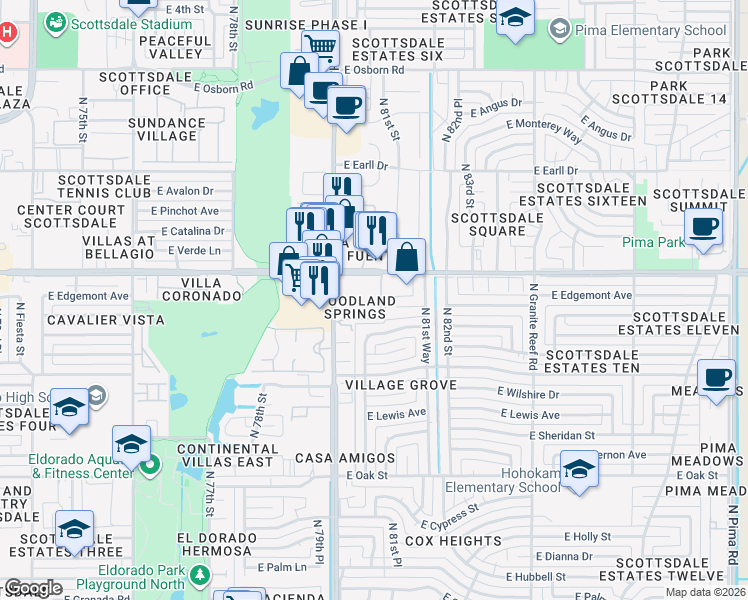 map of restaurants, bars, coffee shops, grocery stores, and more near 8055 East Thomas Road in Scottsdale