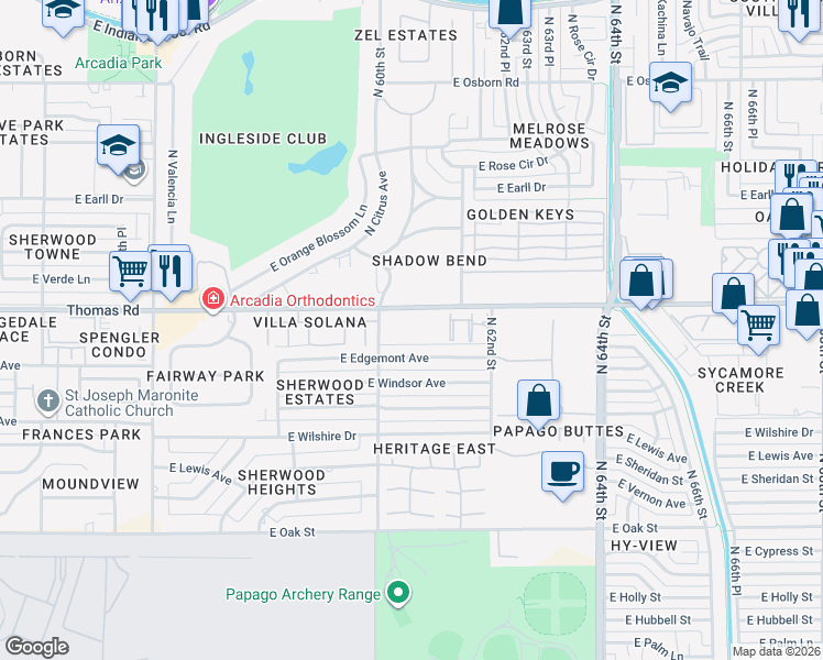 map of restaurants, bars, coffee shops, grocery stores, and more near in Scottsdale