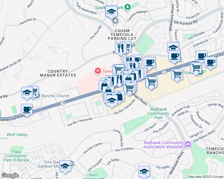 map of restaurants, bars, coffee shops, grocery stores, and more near 31685 Temecula Parkway in Temecula