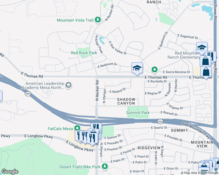map of restaurants, bars, coffee shops, grocery stores, and more near 3545 North San Gabriel Circle in Mesa
