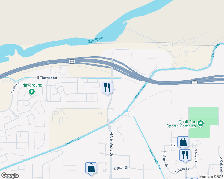 map of restaurants, bars, coffee shops, grocery stores, and more near 3559 North Reebs Road in Mesa