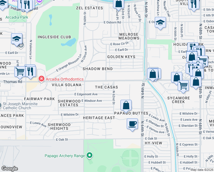 map of restaurants, bars, coffee shops, grocery stores, and more near in Scottsdale