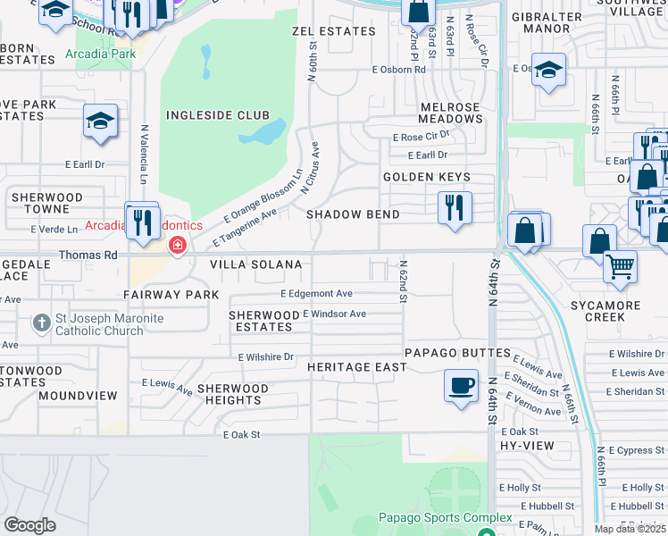 map of restaurants, bars, coffee shops, grocery stores, and more near in Scottsdale