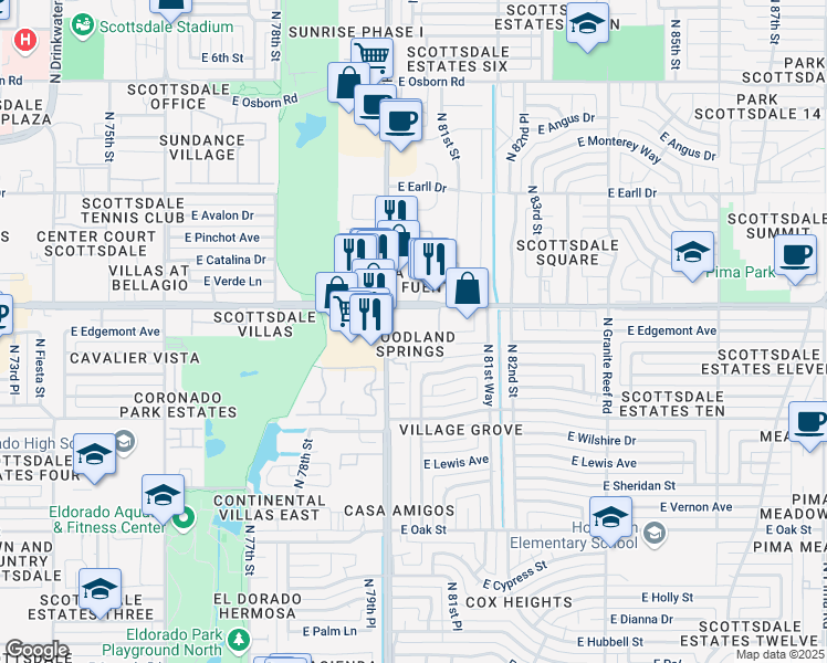 map of restaurants, bars, coffee shops, grocery stores, and more near 8055 East Thomas Road in Scottsdale