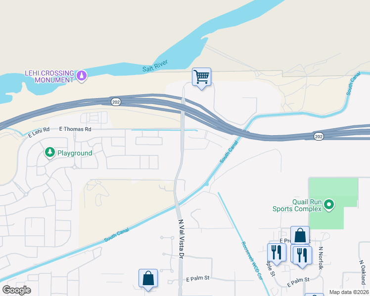 map of restaurants, bars, coffee shops, grocery stores, and more near 3559 North Reebs Road in Mesa