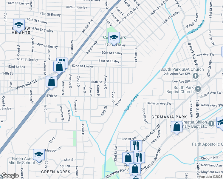 map of restaurants, bars, coffee shops, grocery stores, and more near 5600 Court Q in Birmingham