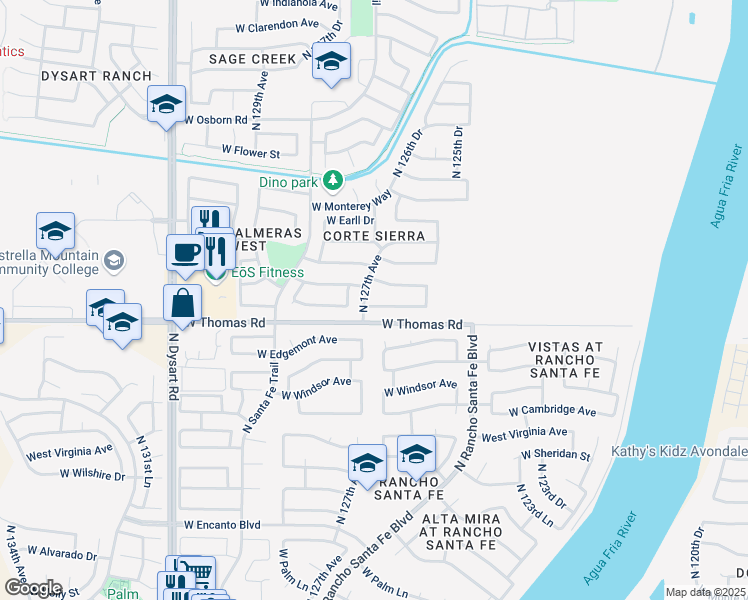 map of restaurants, bars, coffee shops, grocery stores, and more near 12642 West Verde Lane in Avondale
