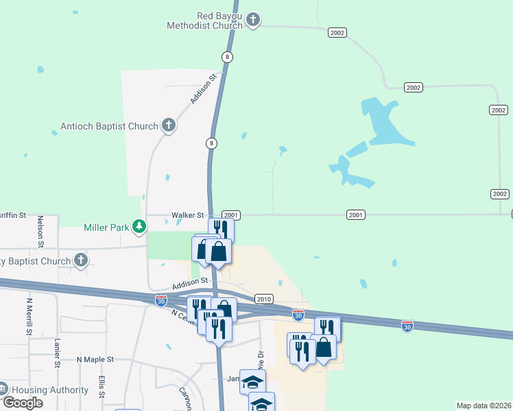 map of restaurants, bars, coffee shops, grocery stores, and more near 317 County Road 2001 in New Boston