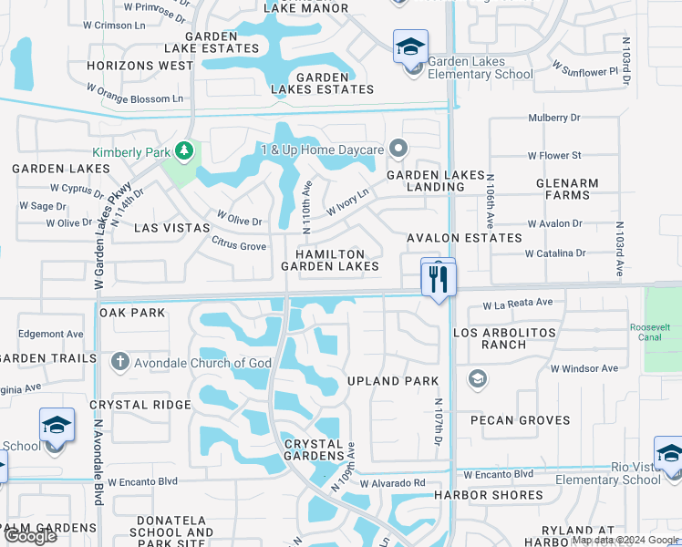 map of restaurants, bars, coffee shops, grocery stores, and more near 10918 West Cottonwood Lane in Avondale