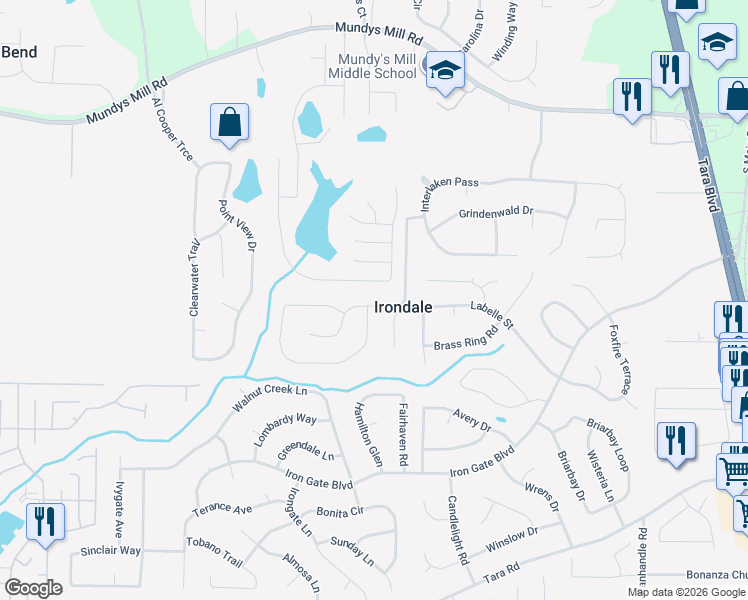 map of restaurants, bars, coffee shops, grocery stores, and more near 1158 Commons Court in Jonesboro
