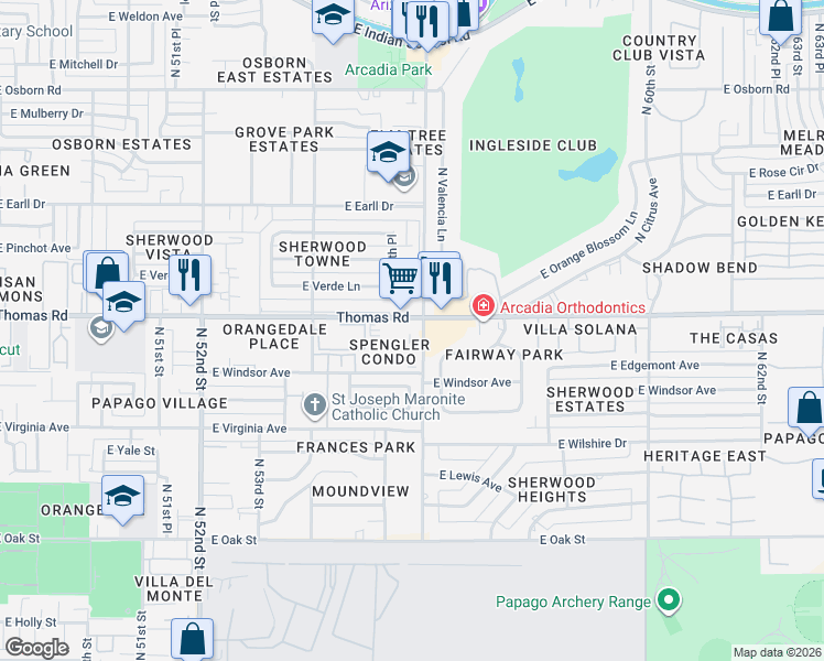 map of restaurants, bars, coffee shops, grocery stores, and more near in Phoenix